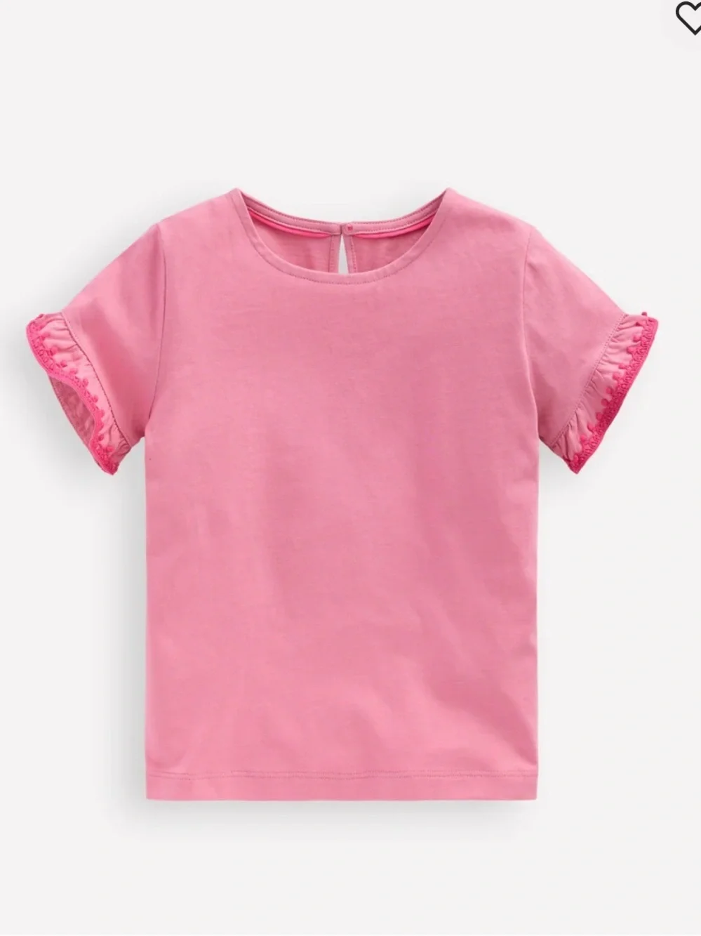Mini Boden Girls Pink Ruffle Sleeve Tee Short Sleeve Shirt Cute Summer Top 13/14